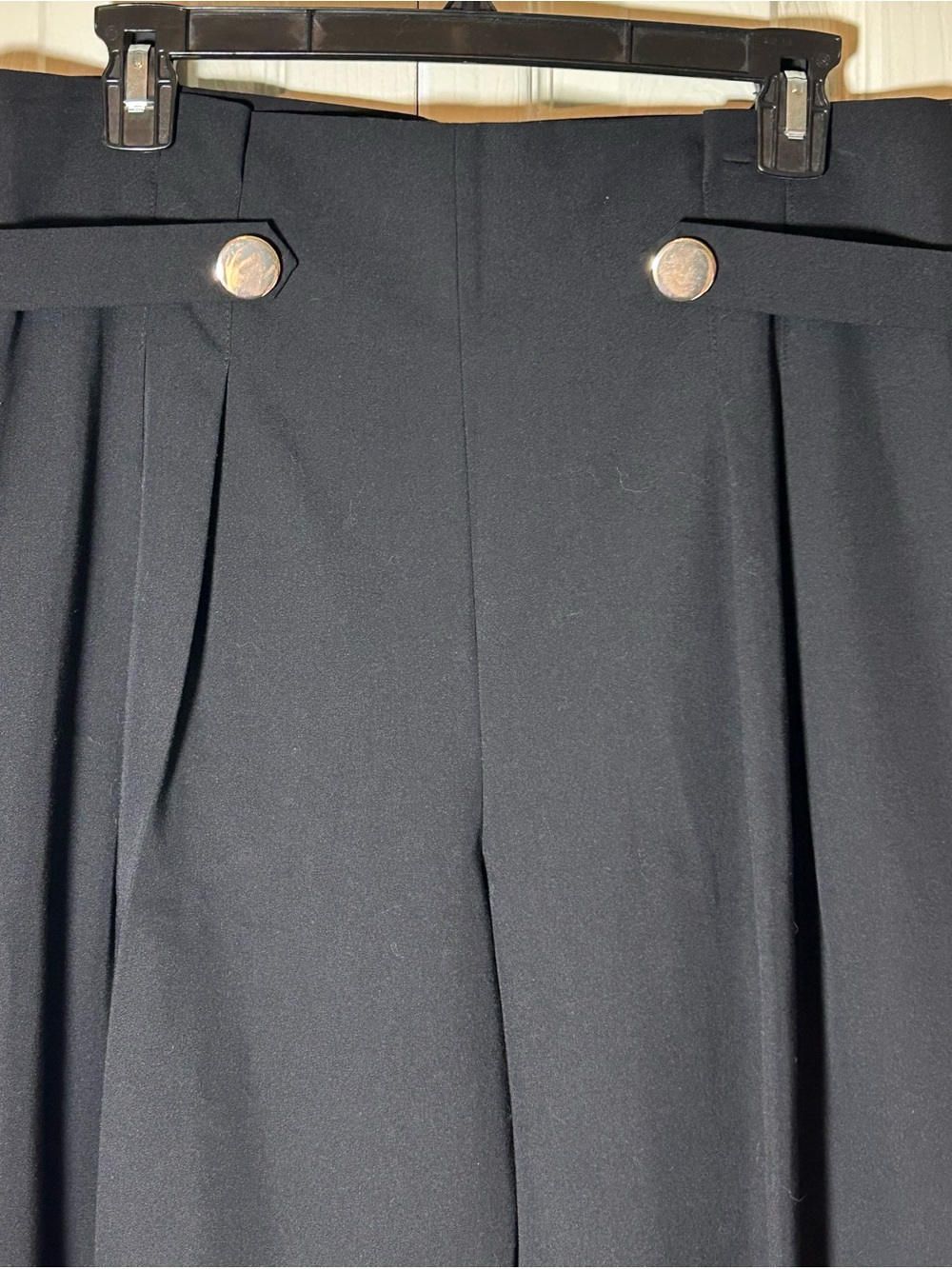 Worthington Women's Black Dress Pants Front Pleats, Gold Buttons, Size 10